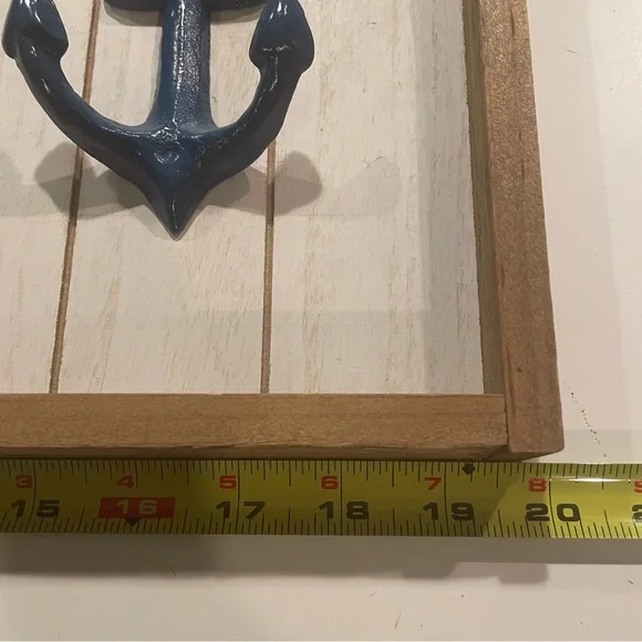 Nautical Themed Anchor Hook Wall Decor Blue Metal Anchors Wood Frame - Picture 4 of 8